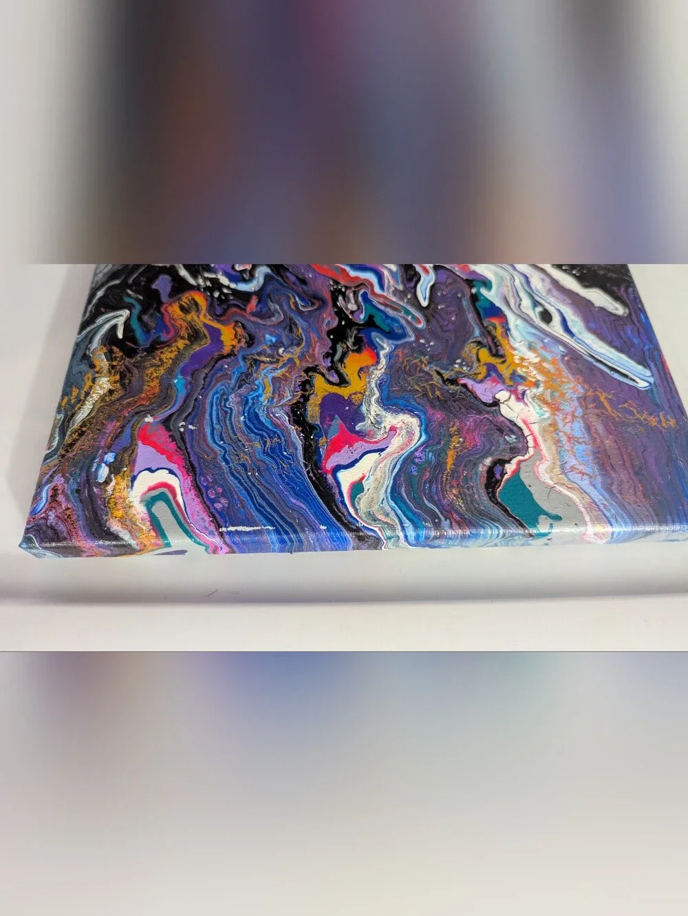 Abstract Fluid Pour Painting Blue Black Acrylic 8